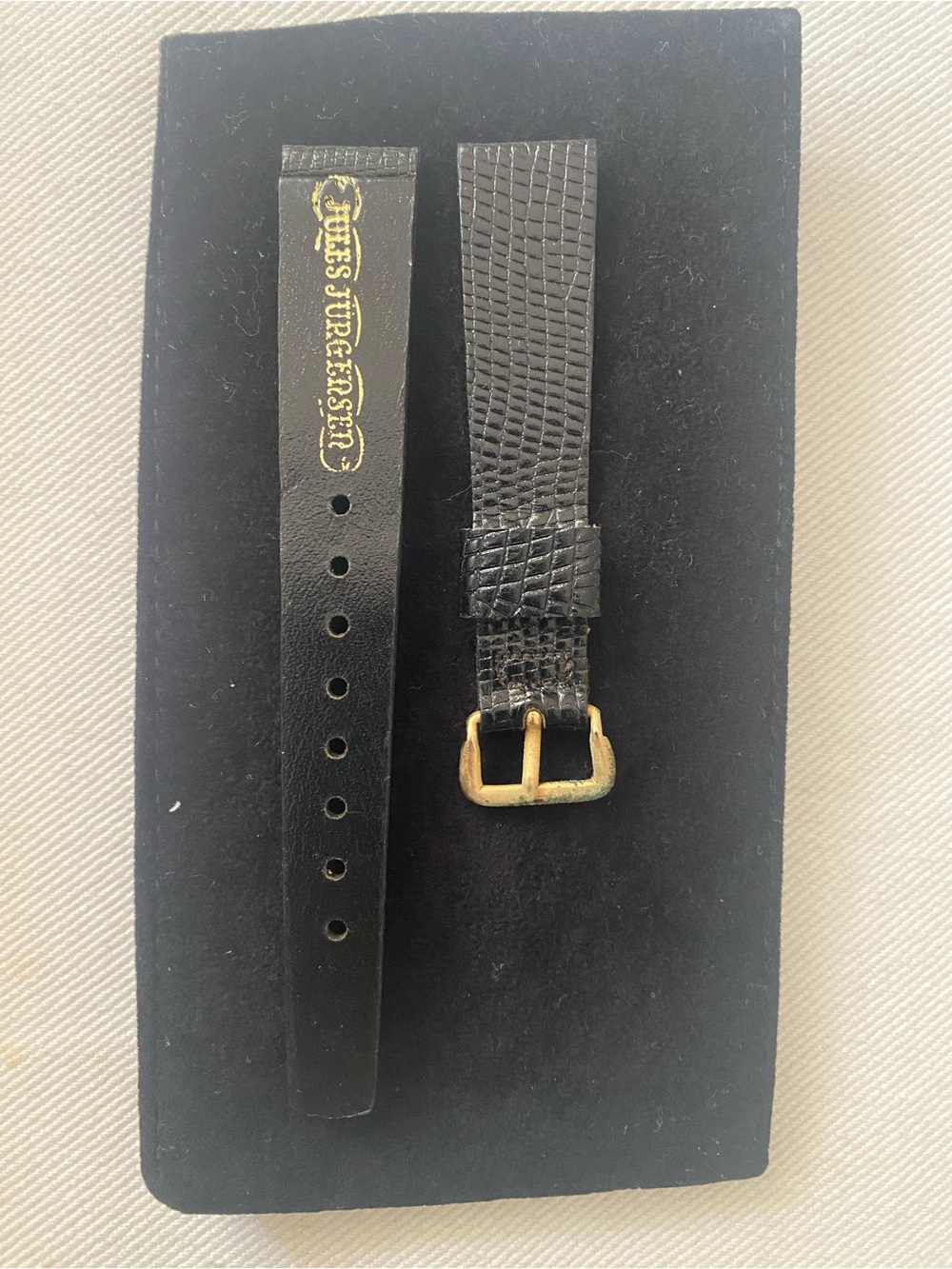 Black Leather Men's Watch Strap with Gold Buckle Vintage Jules JURGENSEN Black